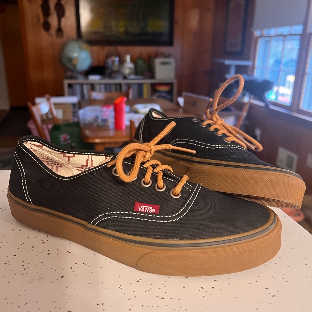 Vans Black Canvas Sneakers with Gum Sole and Tan Laces